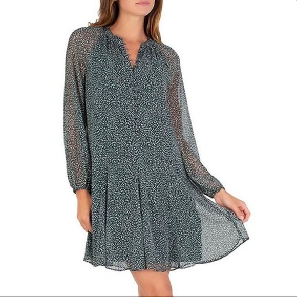 Joie Balloon sleeve dress green animal print spot cheetah chiffon new Medium - Picture 1 of 5